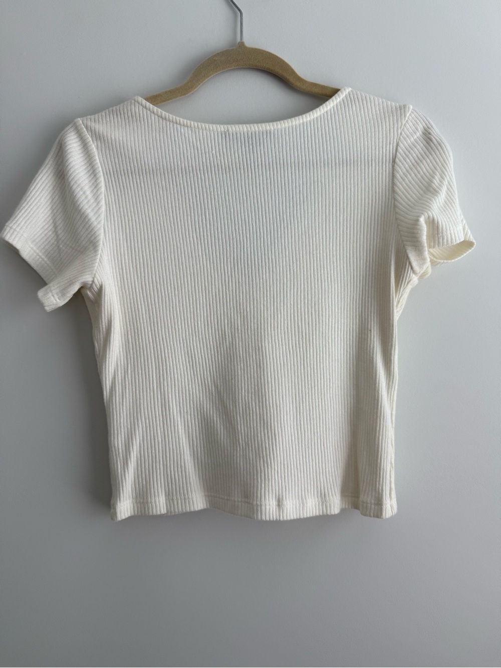 Lulu's Cream Ribbed V-Neck Button Crop Top - Picture 3 of 4